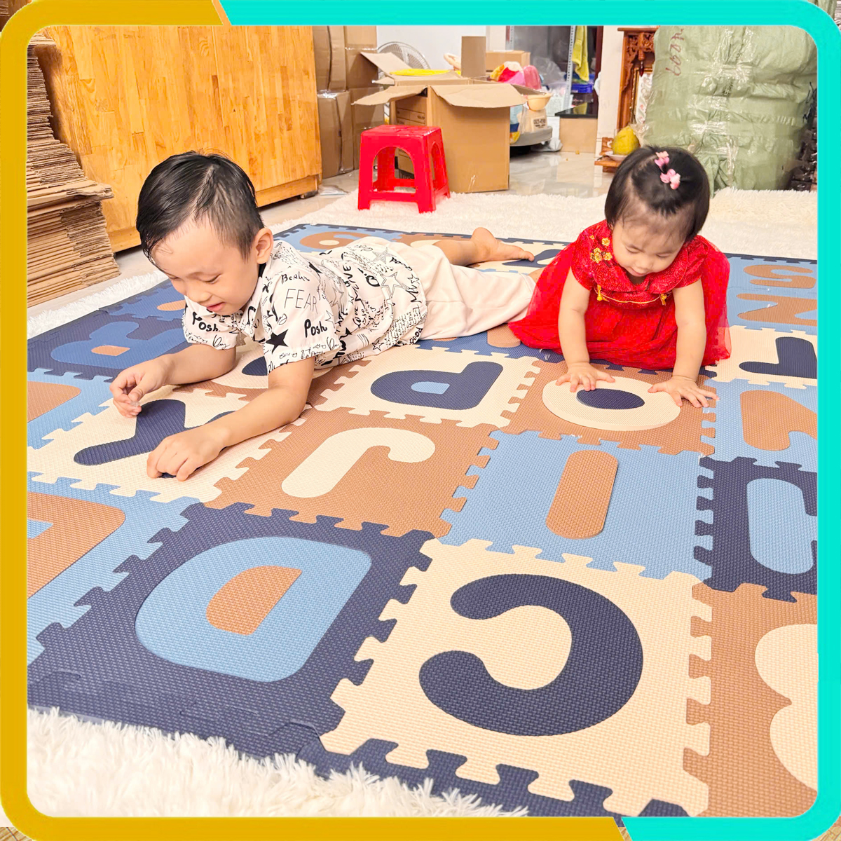 Thảm chơi cho bé bộ 36 tấm phối 4 màu pastel cho bé vui chơi