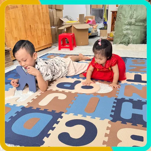 Thảm Chơi Cho Bé Bộ 36 Tấm Phối 4 Màu Pastel ( 26 Chữ Cái + 10 Chữ Số), Kích Thước Mỗi Tấm 30x30x1cm, Tiêu Chuẩn Châu Âu