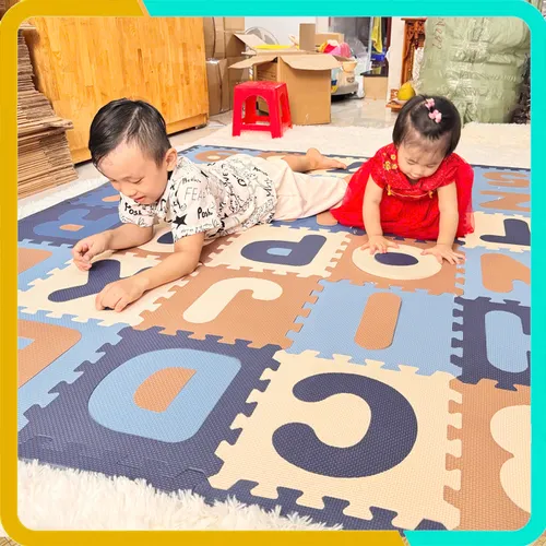 Thảm Chơi Cho Bé Bộ 36 Tấm Phối 4 Màu Pastel ( 26 Chữ Cái + 10 Chữ Số), Kích Thước Mỗi Tấm 30x30x1cm, Tiêu Chuẩn Châu Âu