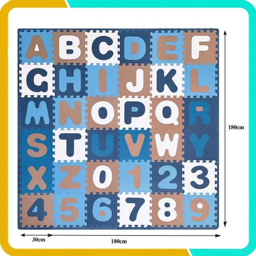 Thảm Chơi Cho Bé Bộ 36 Tấm Phối 4 Màu Pastel ( 26 Chữ Cái + 10 Chữ Số), Kích Thước Mỗi Tấm 30x30x1cm, Tiêu Chuẩn Châu Âu