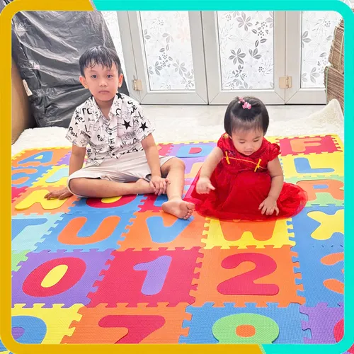 Thảm Ghép Cho Bé Bộ 36 Tấm Phối 7 Màu ( 26 Chữ Cái + 10 Chữ Số), Kích Thước Mỗi Tấm 30x30x1cm, Tiêu Chuẩn Châu Âu