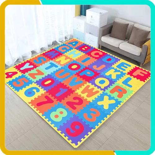 Thảm Ghép Cho Bé Bộ 36 Tấm Phối 7 Màu ( 26 Chữ Cái + 10 Chữ Số), Kích Thước Mỗi Tấm 30x30x1cm, Tiêu Chuẩn Châu Âu