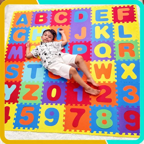 Thảm Ghép Cho Bé Bộ 36 Tấm Phối 7 Màu ( 26 Chữ Cái + 10 Chữ Số), Kích Thước Mỗi Tấm 30x30x1cm, Tiêu Chuẩn Châu Âu