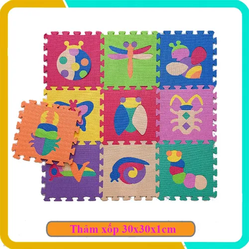 Thảm Xốp Hình Côn Trùng Cho Bé, Bộ 10 Tấm, Kích Thước Mỗi Tấm 30x30x1cm, Giúp Bé Phát Triển Trí Tuệ