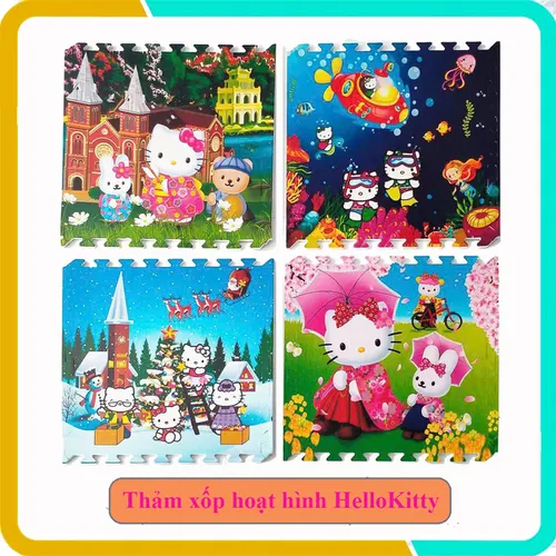Thảm Xốp Hoạt Hình Hello Kitty, Bộ 4 Tấm, Kích Thước Mỗi Tấm 60x60x1cm