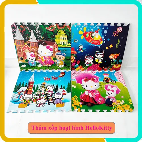 Thảm Xốp Hoạt Hình Hello Kitty, Bộ 4 Tấm, Kích Thước Mỗi Tấm 60x60x1cm