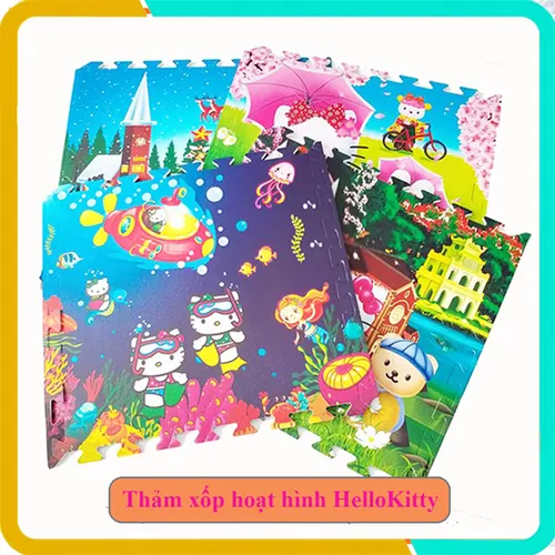 Thảm Xốp Hoạt Hình Hello Kitty, Bộ 4 Tấm, Kích Thước Mỗi Tấm 60x60x1cm