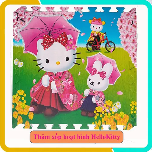 Thảm Xốp Hoạt Hình Hello Kitty, Bộ 4 Tấm, Kích Thước Mỗi Tấm 60x60x1cm