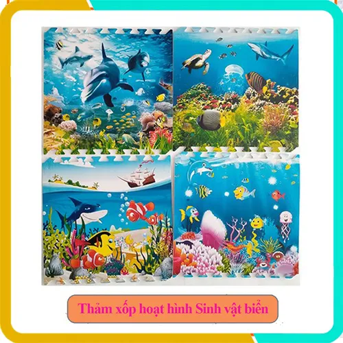 Thảm Xốp Hoạt Hình Theo Chủ Đề, Bộ 4 Tấm, Kích Thước Mỗi Tấm 60x60x1cm
