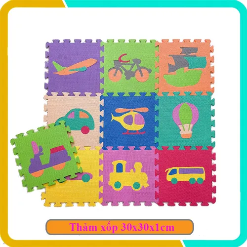 Thảm Xốp  Phương Tiện Giao Thông Cho Bé, Bộ 10 Tấm, Kích Thước Mỗi Tấm 30x30x1cm, Giúp Bé Phát Triển Trí Tuệ