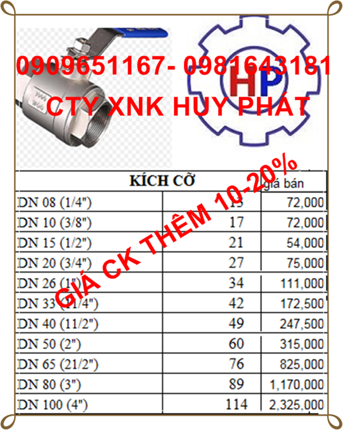 Van bi ren inox tay gạt DN40 ( phi 49)