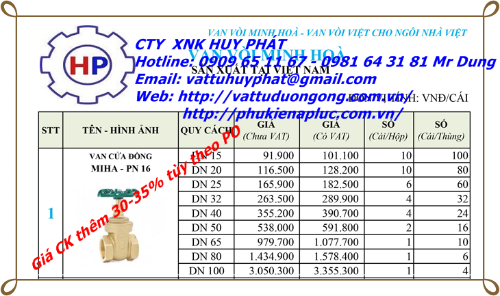 Van cửa đồng MIHA phi 42 ( DN32)