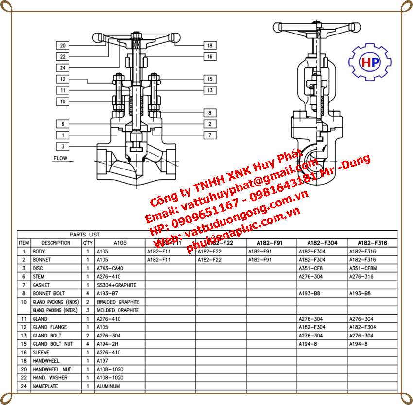VAN CẦU ( CỬA) THÉP ÁP LỰC HÀN ÁP LỰC A105 #800, #1500