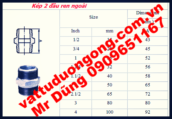 Nối hai đầu ren mạ kẽm