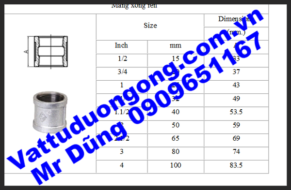 Măng sông ren mạ kẽm
