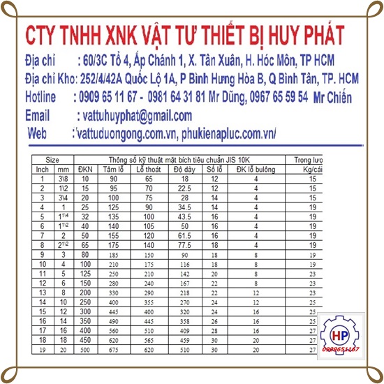 Mặt bích tiêu chuẩn Jis10k