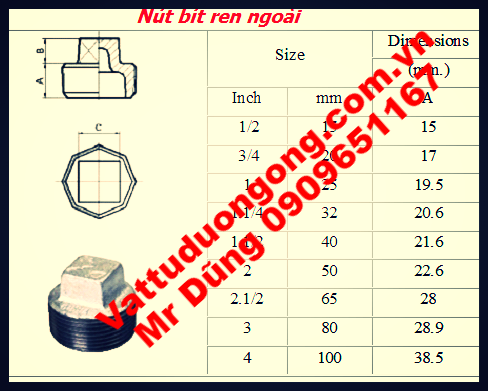 Nút bịt ren ngoài mạ kẽm