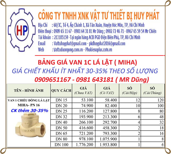 VAN MỘT CHIỀU LÁ ĐỒNG MIHA DN15 ( phi 21)