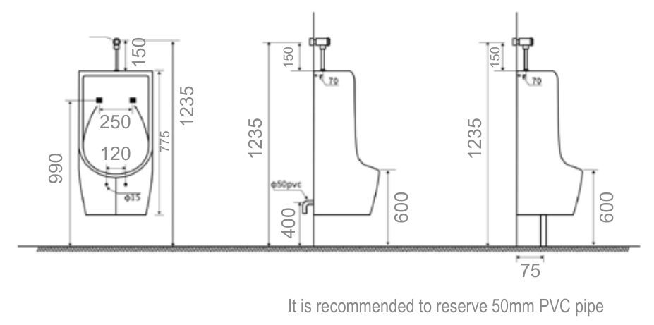 Bồn tiểu treo Hwata HT-6671 Bồn tiểu treo Hwata HT-6671