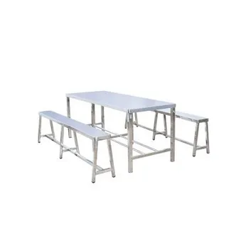 Bàn chữ nhật inox cố định và 2 ghế cố định BCN8