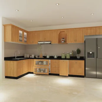 Tủ bếp inox 304 cửa gỗ sồi Hwata HWGS 03