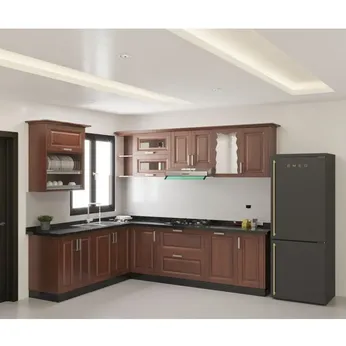 Tủ bếp inox 304 Hwata, cửa gỗ xoan đào HWXD 02