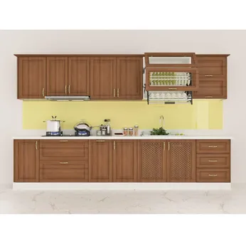 Tủ bếp inox 304 Hwata, cửa gỗ xoan đào HWXD 06