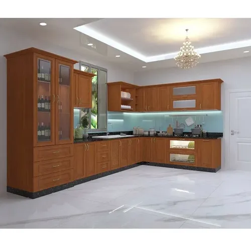 Tủ bếp inox 304 Hwata, cửa gỗ xoan đào HWXD 03