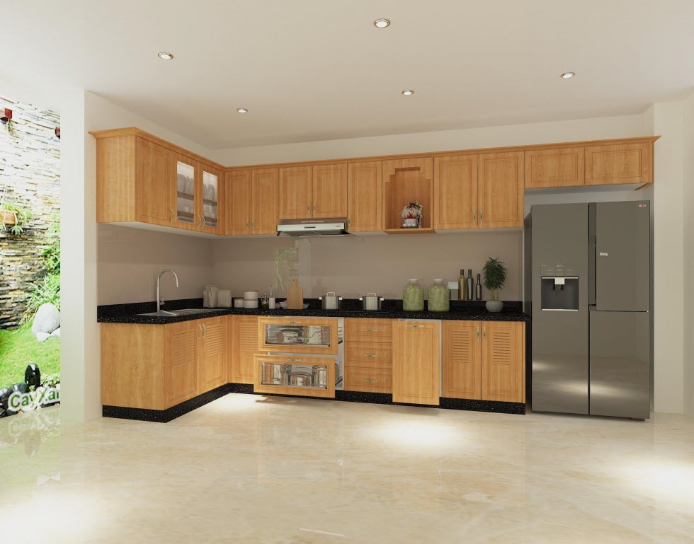 Tủ bếp inox 304 cửa gỗ sồi Hwata HWGS 03 Tủ bếp inox 304 cửa gỗ sồi Hwata HWGS 03