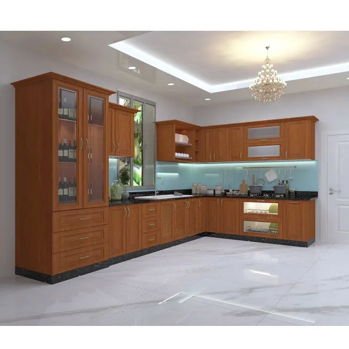 Tủ bếp inox 304 Hwata, cửa gỗ xoan đào HWXD 04 Tủ bếp inox 304 Hwata, cửa gỗ xoan đào HWXD 04