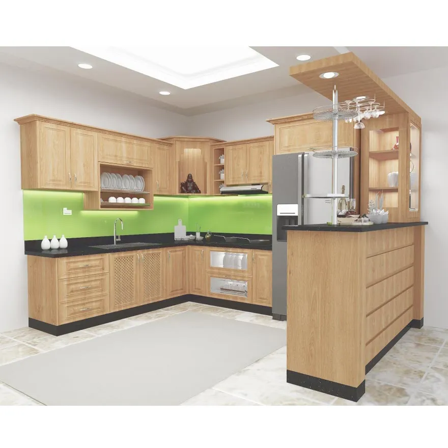 Tủ bếp inox 304 Hwata, cửa gỗ xoan đào HWXD 05 Tủ bếp inox 304 Hwata, cửa gỗ xoan đào HWXD 05