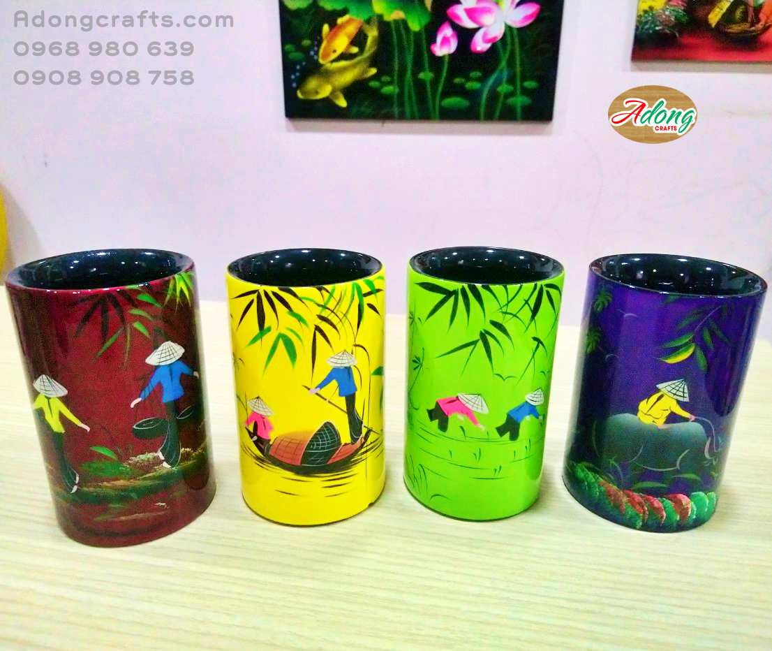 Bình Cắm bút lá lan - Cắm hoa chất liệu gỗ sơn mài , trang trí lưu niệm quà tặng Việt Nam