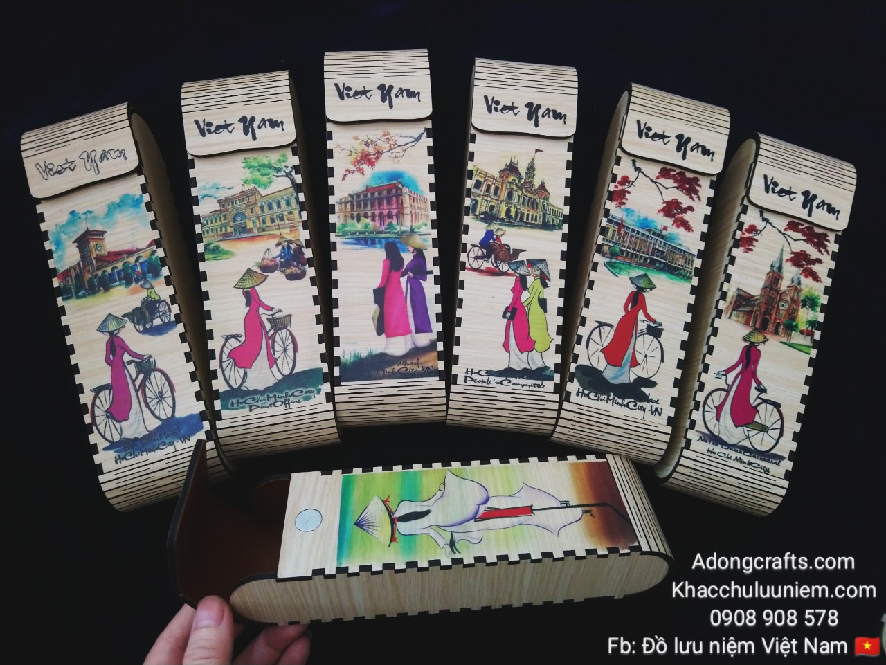 Hộp bút gỗ hình ảnh lưu niệm Việt Nam