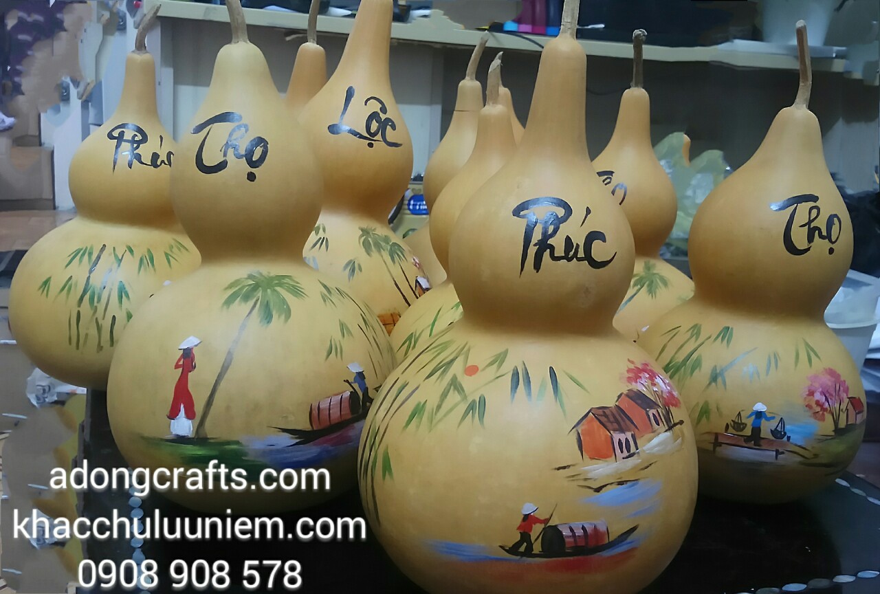 bầu hồ lo viết chữ thư pháp Phúc Lộc thọ