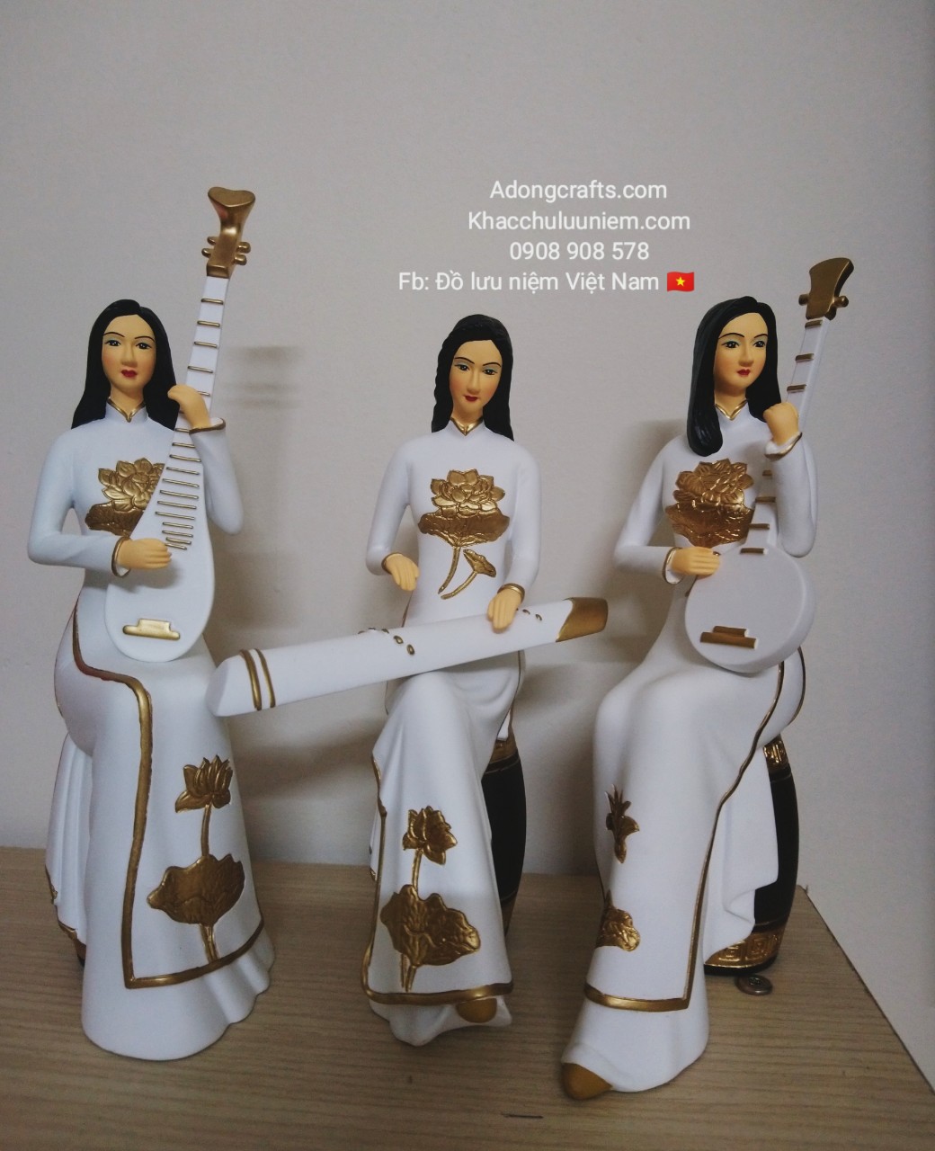 Bộ tượng ba cô gái chơi dàn y nghia ao dai viet nam mua tuong cao cấp