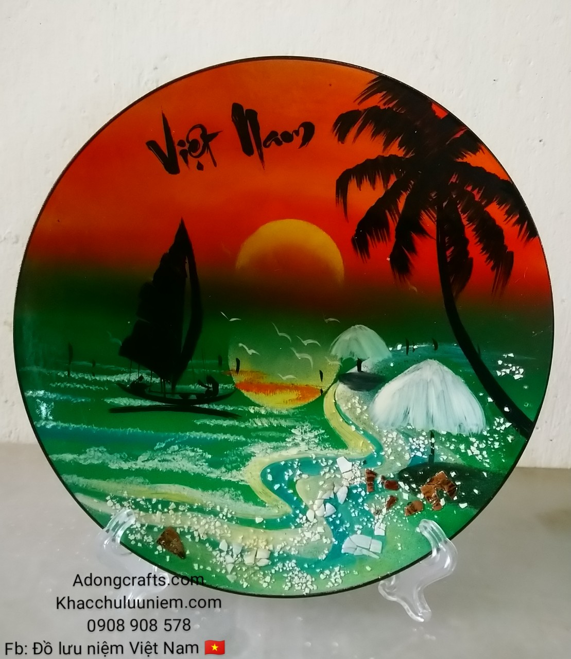 Đĩa sơn mai canh bien viet nam