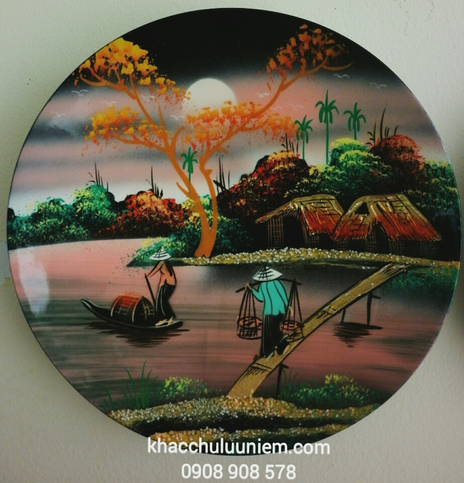 tranh sơn mài phong canh làng quê Việt Nam.