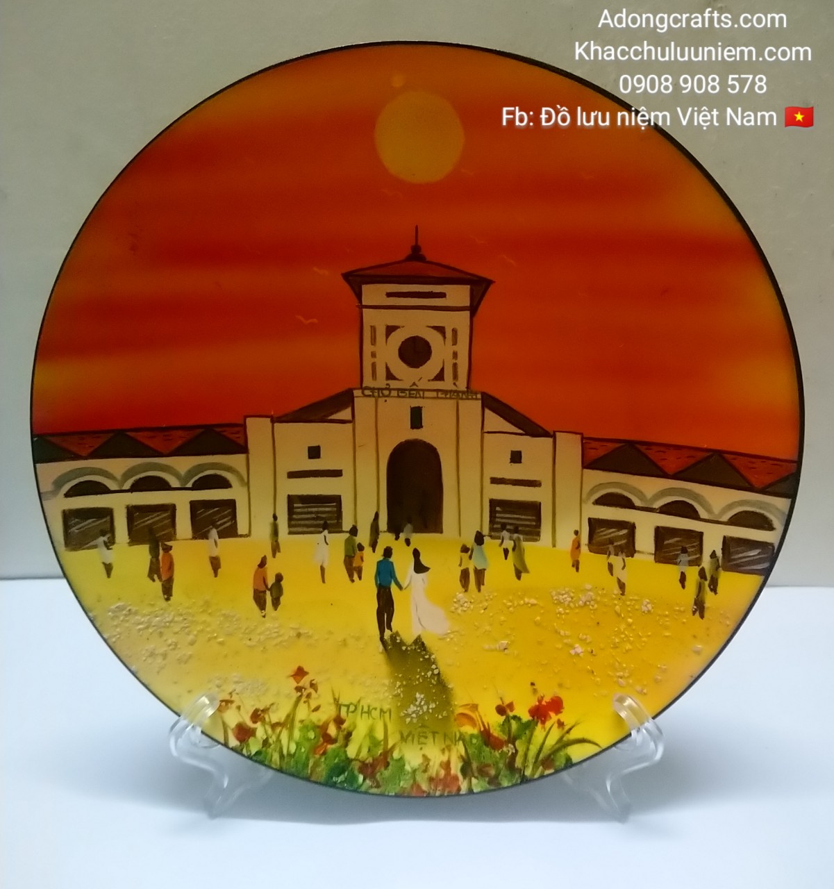 tranh sơn mài đĩa bến thành