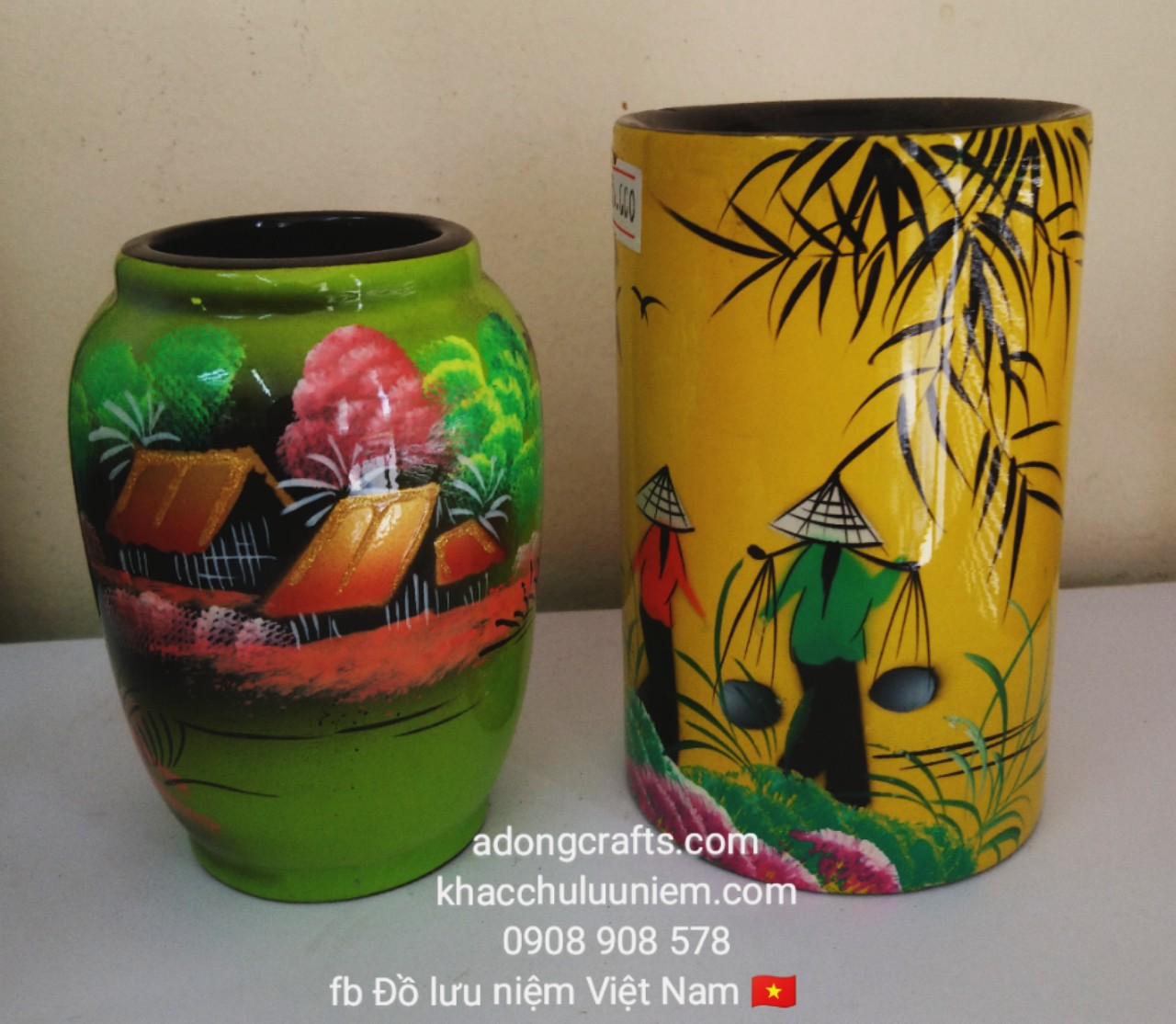 Hũ cắm bút Sơn mài tròn cảnh đồng quê Việt Nam