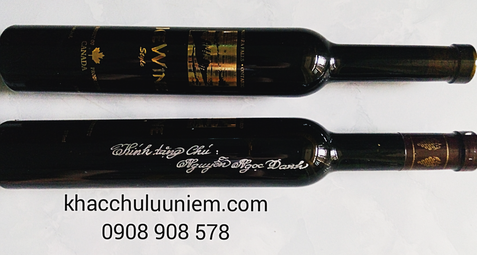 Khắc chữ trên chai rựu thủy tinh