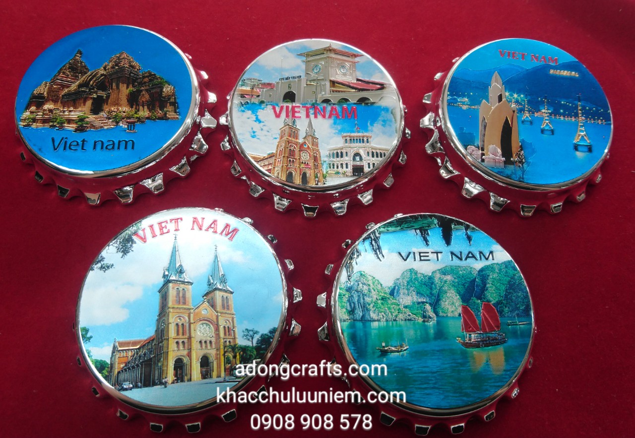 Magnet hình nắp kim loại - 2 in 1 magnet nắp khui hình phong cảnh