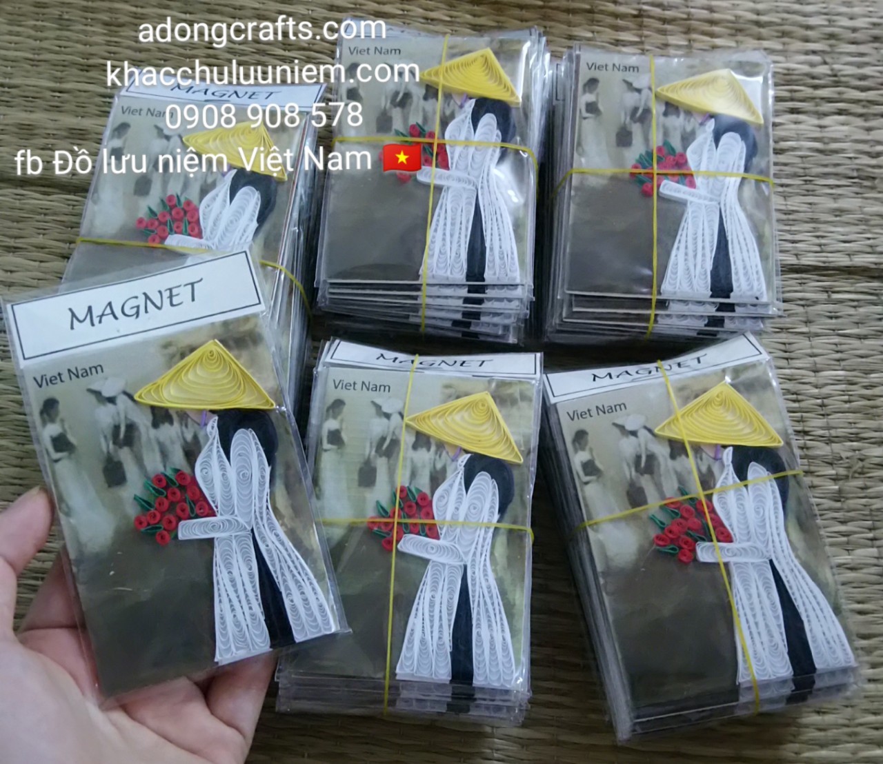 tranh giấy cuốn hít nam châm cô gái việt nam đội nón lá