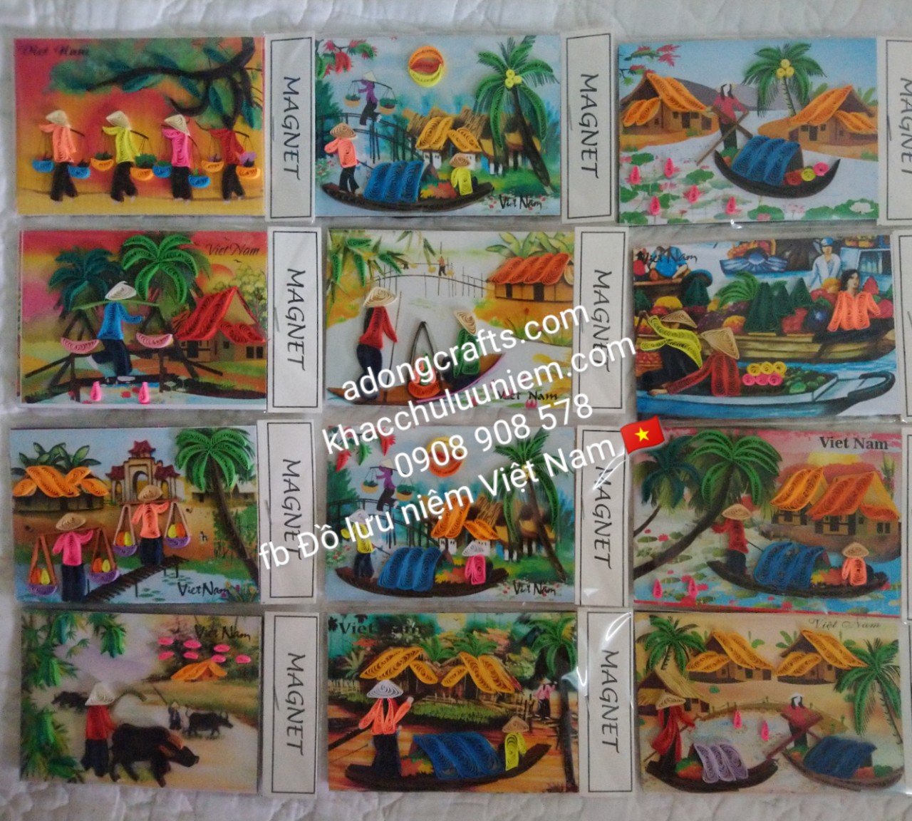 Magnet là Hít nam châm tranh giấy cuốn cảnh đồng quê cô gái Việt Nam ( dán dinh tủ lạnh kim loại )