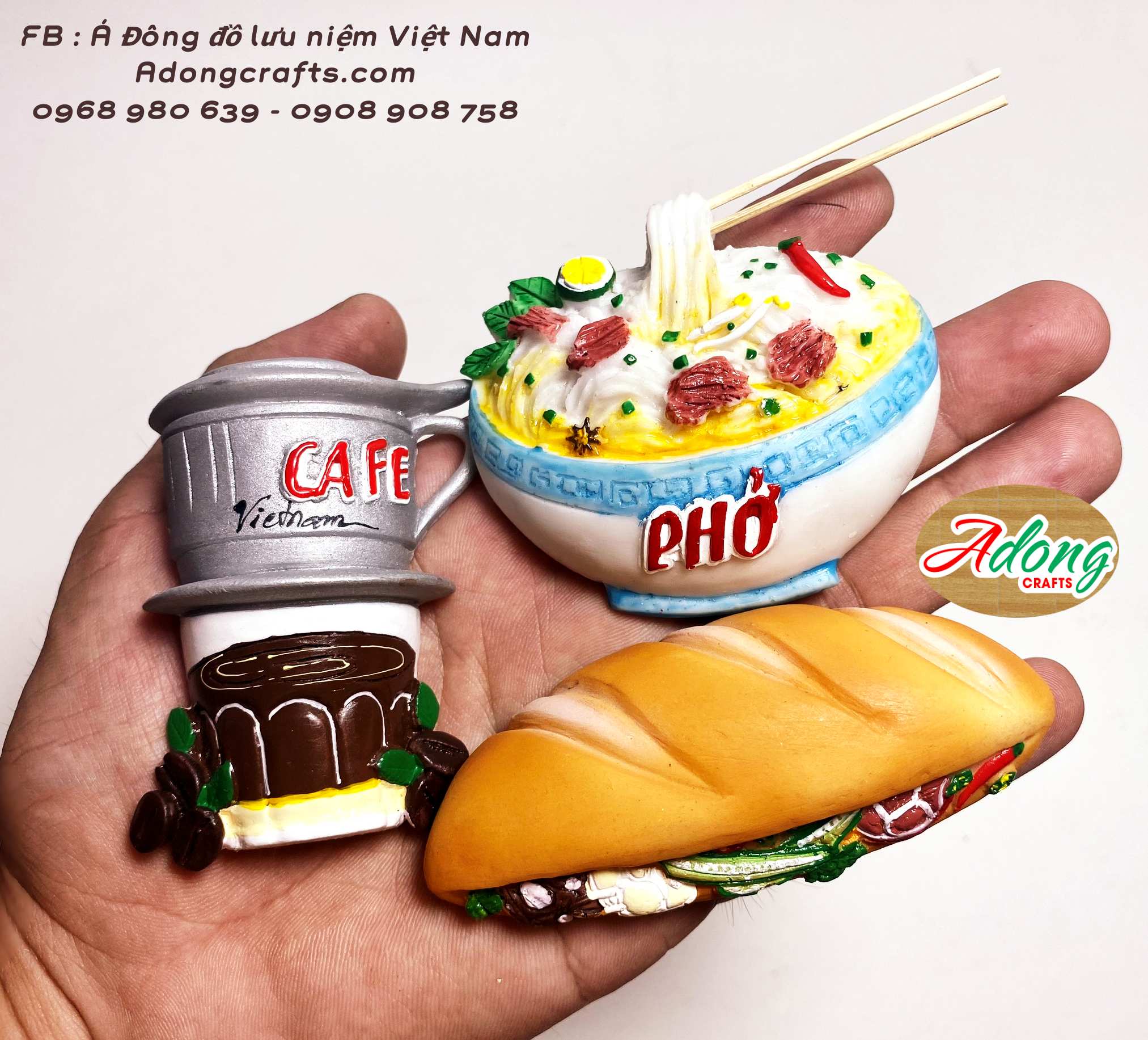 magnet nam cham trang tri tu lanh hinh ca phe pho banh mi