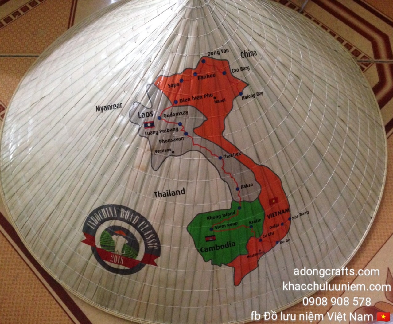 Nón lá in hình bản đồ hành trình xuyên Đông Nam Á của 4tour logo theo yeu cầu