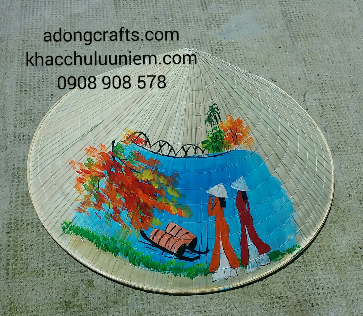 Non la ve hinh phong canh hue thuong co gai viet nam