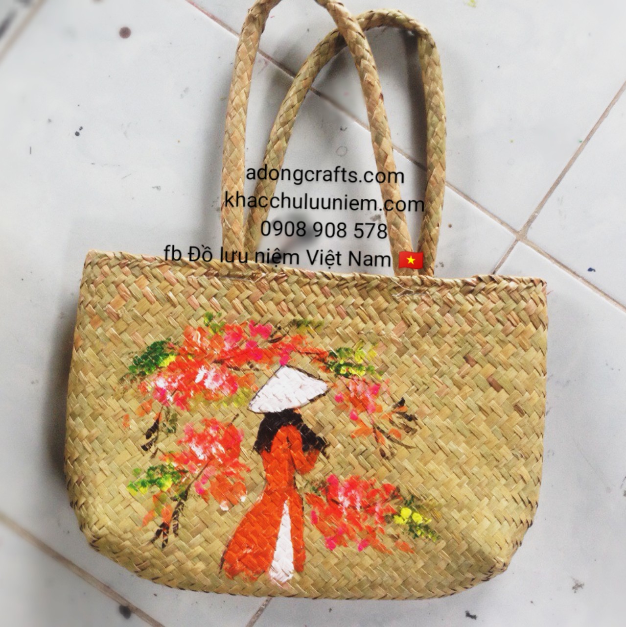 Túi cói đan vẽ tranh phong cảnh