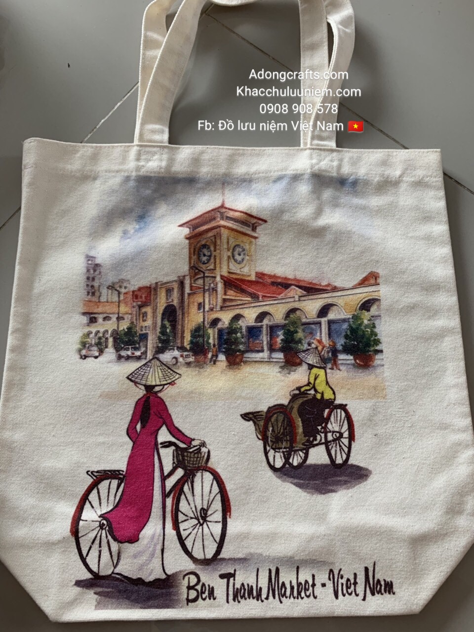 túi vải bố tho cam in hinh canh sai gòn phong canh noi tieng