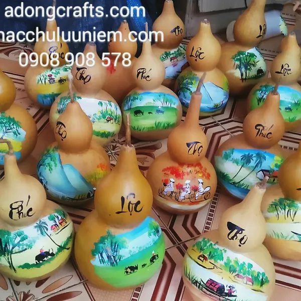 Bầu hồ lô vẽ phong cảnh Việt Nam - chữ Thư pháp