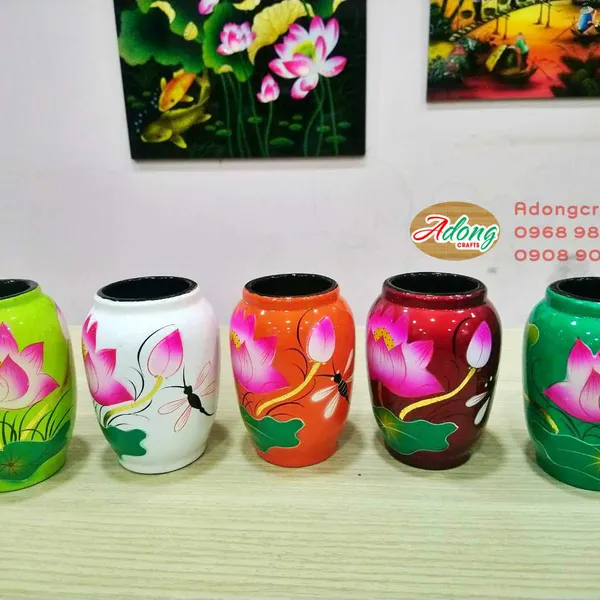 Bình Cắm bút  - Cắm hoa chất liệu gỗ sơn mài , trang trí lưu niệm quà tặng Việt Nam